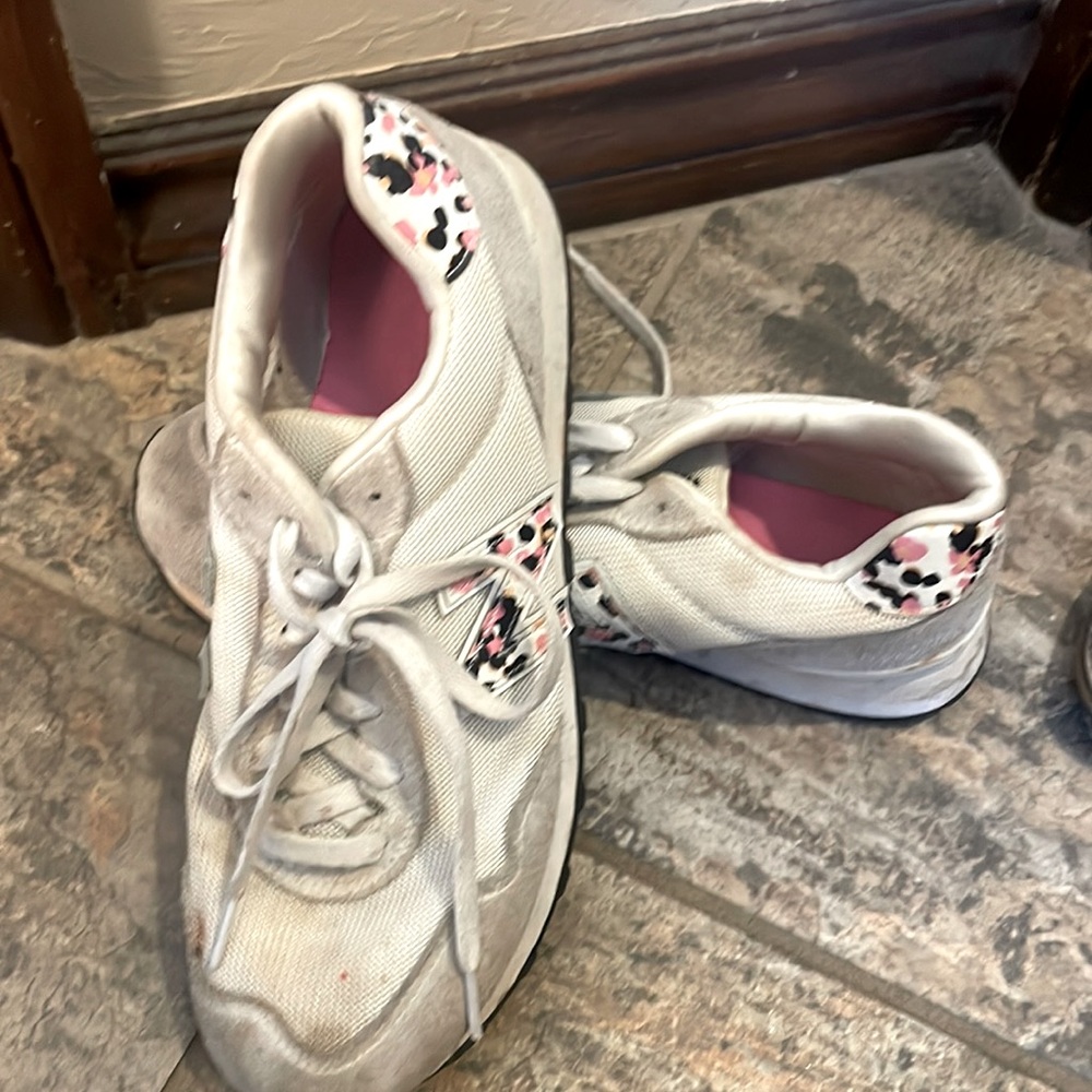 New Balance white with floral design